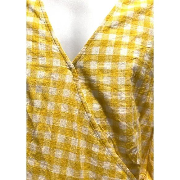 Old Navy Wrap Dress Womens XL Knee Long Sleeve Yellow Gingham Check Cotton - Picture 15 of 16